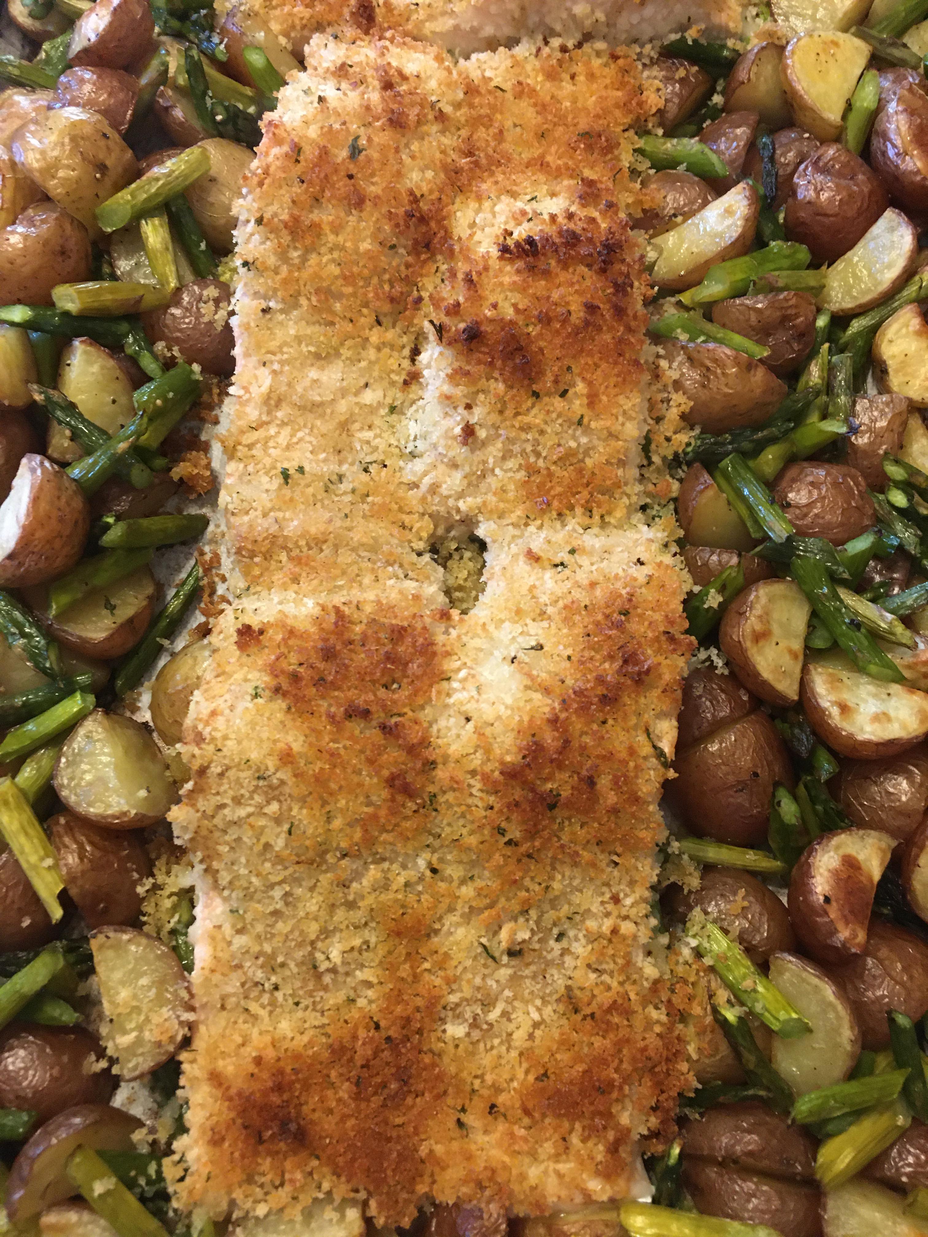 Meatless Friday Crispy Salmon with Potatoes & Asparagus